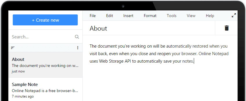 Pieseo Online Notepad Screenshot